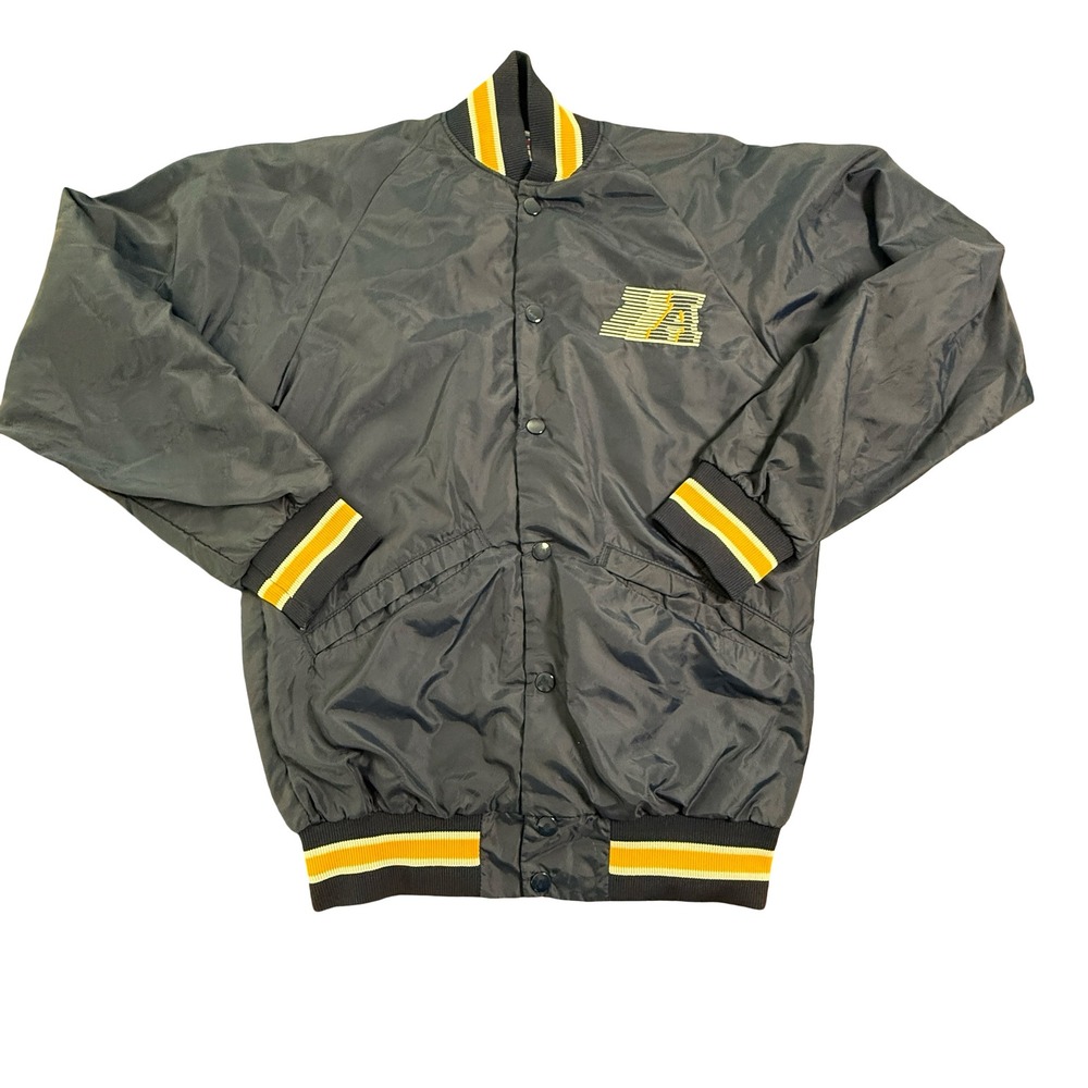 Russell University of Akron Zips Nylon Bomber Jacket Mens S Navy Blue Vintage